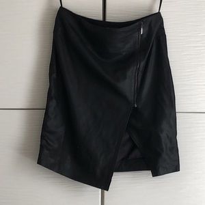 Genuine leather wrap skirt with zipper